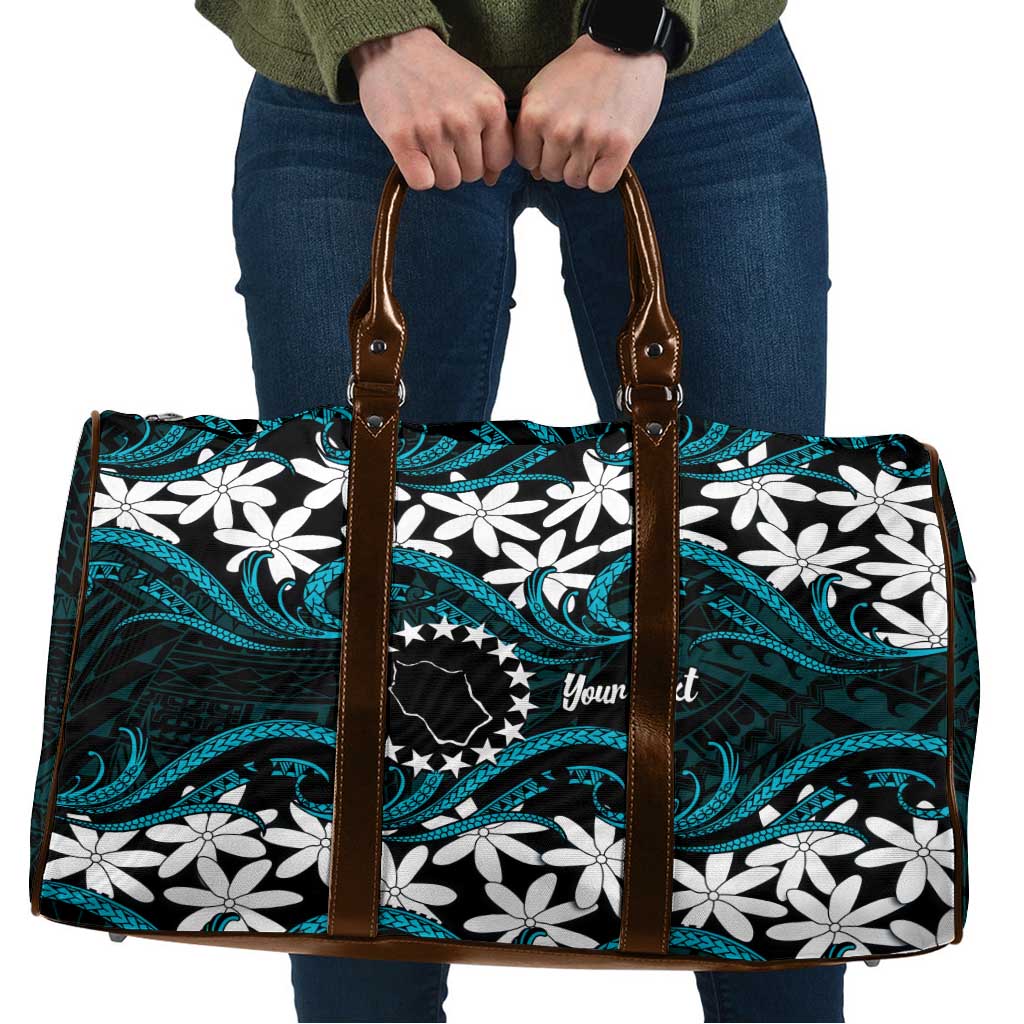 Personalised Cook Islands Penrhyn Atoll Travel Bag Tiare Maori Polynesian Waves Tattoo