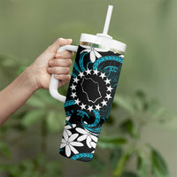 Personalised Cook Islands Penrhyn Atoll Tumbler With Handle Tiare Maori Polynesian Waves Tattoo