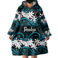 Personalised Cook Islands Penrhyn Atoll Wearable Blanket Hoodie Tiare Maori Polynesian Waves Tattoo