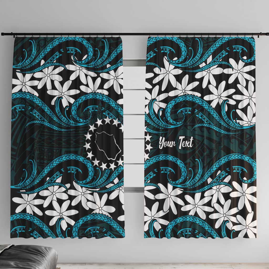 Personalised Cook Islands Penrhyn Atoll Window Curtain Tiare Maori Polynesian Waves Tattoo