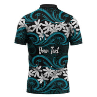 Personalised Cook Islands Penrhyn Atoll Zipper Polo Shirt Tiare Maori Polynesian Waves Tattoo