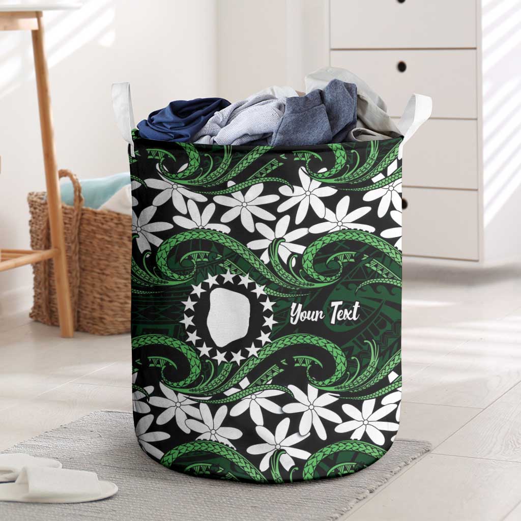 Personalised Cook Islands Mitiaro Laundry Basket Tiare Maori Polynesian Waves Tattoo