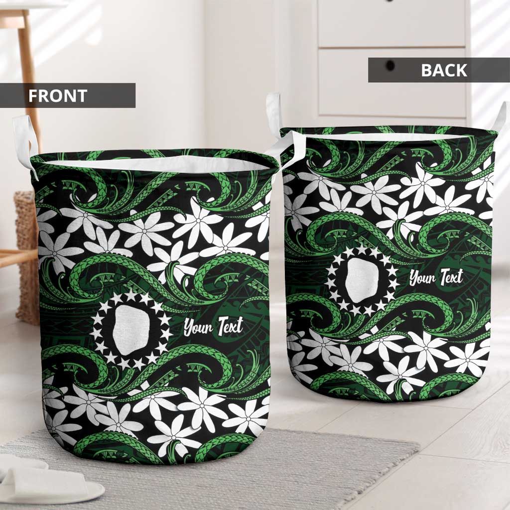 Personalised Cook Islands Mitiaro Laundry Basket Tiare Maori Polynesian Waves Tattoo