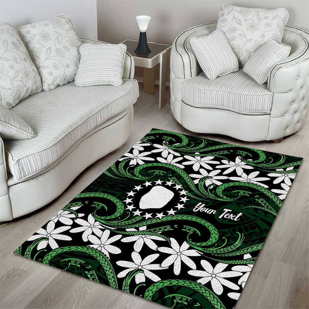 Personalised Cook Islands Mitiaro Area Rug Tiare Maori Polynesian Waves Tattoo