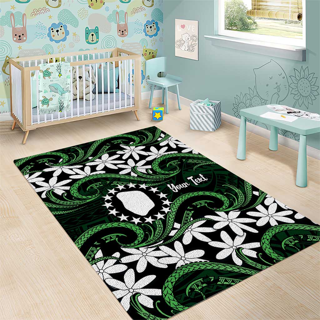 Personalised Cook Islands Mitiaro Area Rug Tiare Maori Polynesian Waves Tattoo