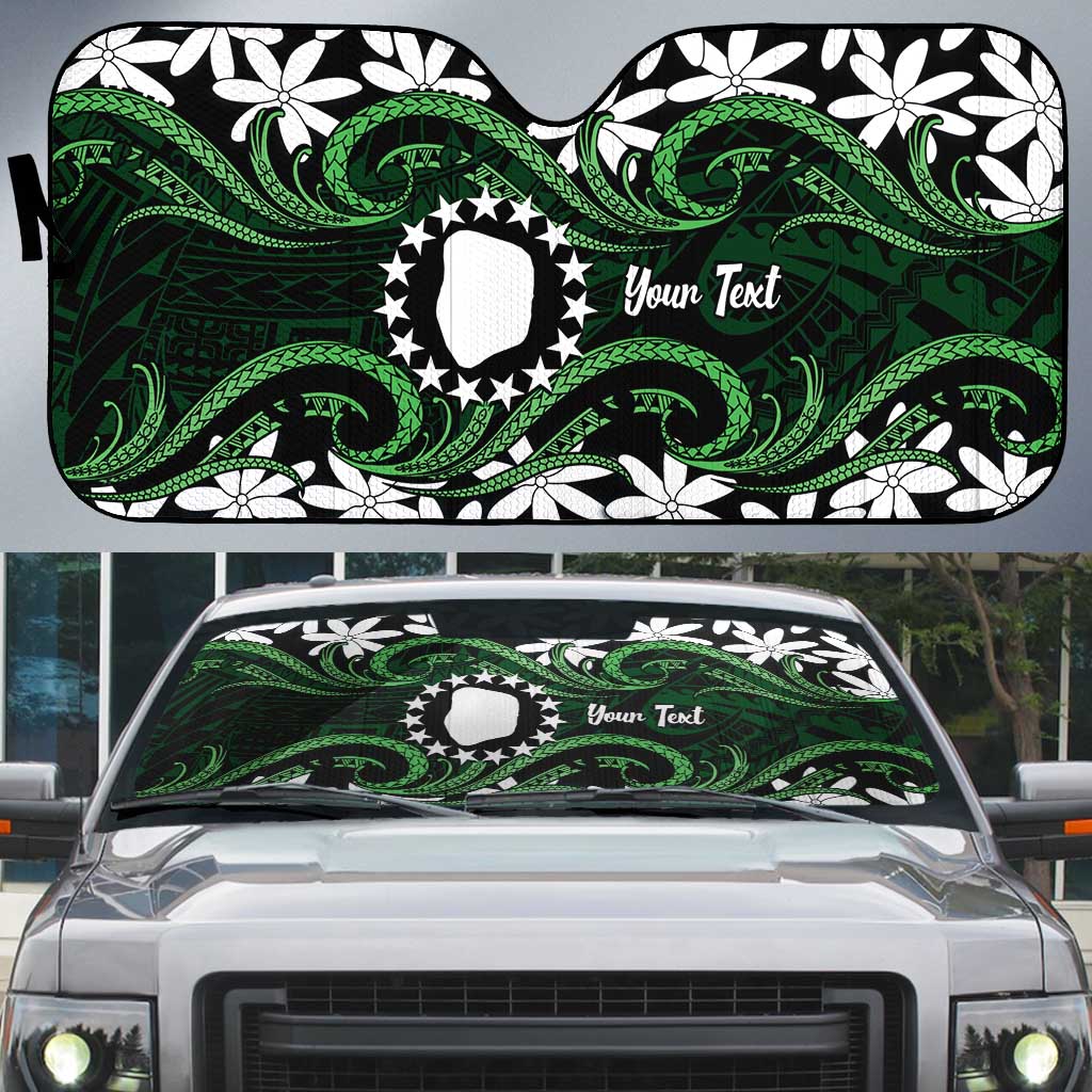 Personalised Cook Islands Mitiaro Auto Sun Shade Tiare Maori Polynesian Waves Tattoo