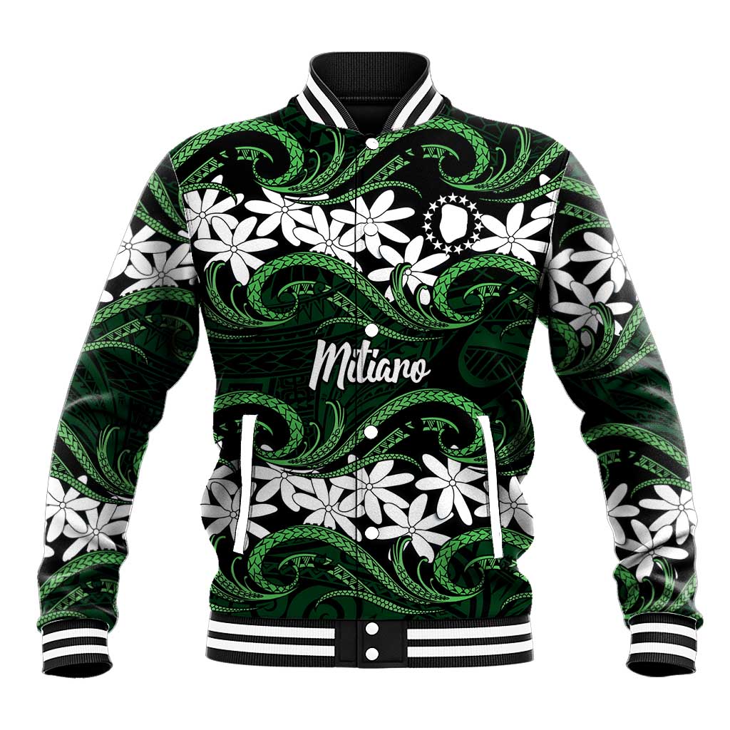 Personalised Cook Islands Mitiaro Baseball Jacket Tiare Maori Polynesian Waves Tattoo