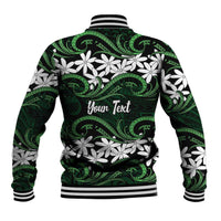 Personalised Cook Islands Mitiaro Baseball Jacket Tiare Maori Polynesian Waves Tattoo