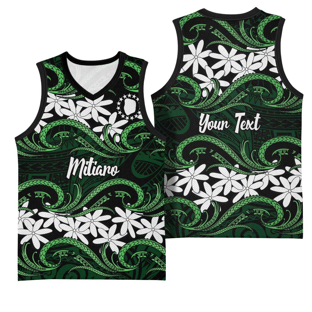 Personalised Cook Islands Mitiaro Basketball Jersey Tiare Maori Polynesian Waves Tattoo LT14 - Polynesian Pride