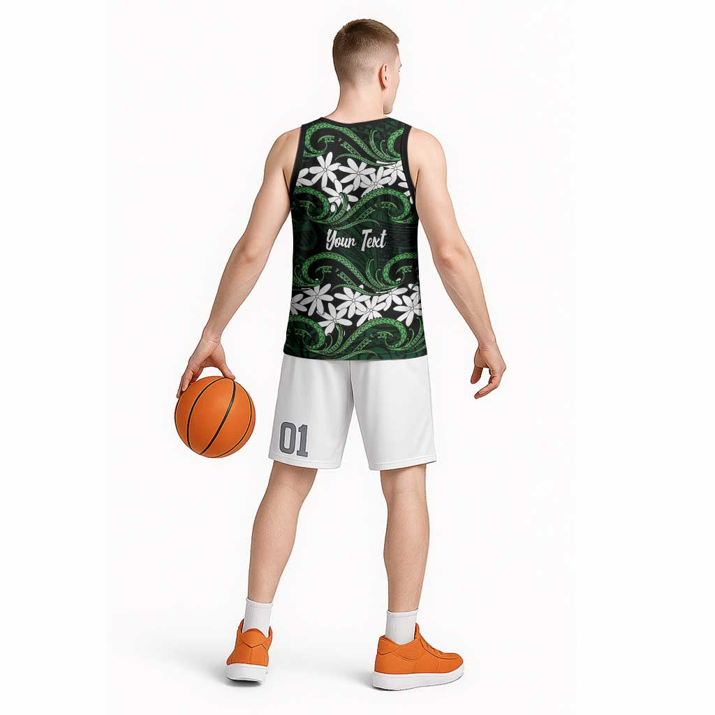 Personalised Cook Islands Mitiaro Basketball Jersey Tiare Maori Polynesian Waves Tattoo LT14 - Polynesian Pride