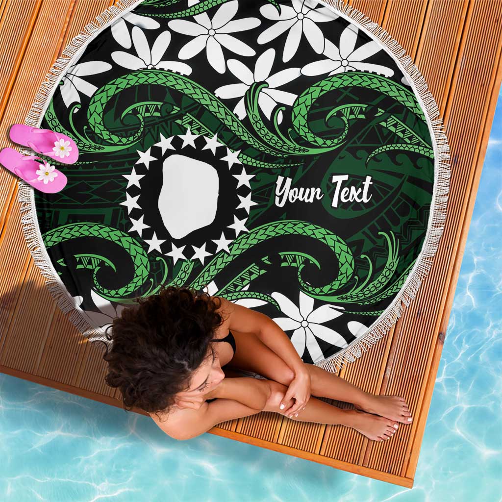Personalised Cook Islands Mitiaro Beach Blanket Tiare Maori Polynesian Waves Tattoo
