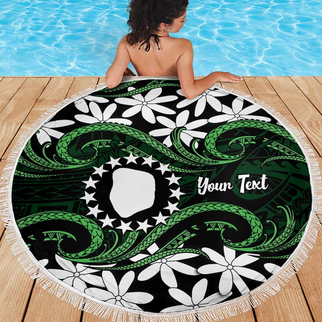 Personalised Cook Islands Mitiaro Beach Blanket Tiare Maori Polynesian Waves Tattoo