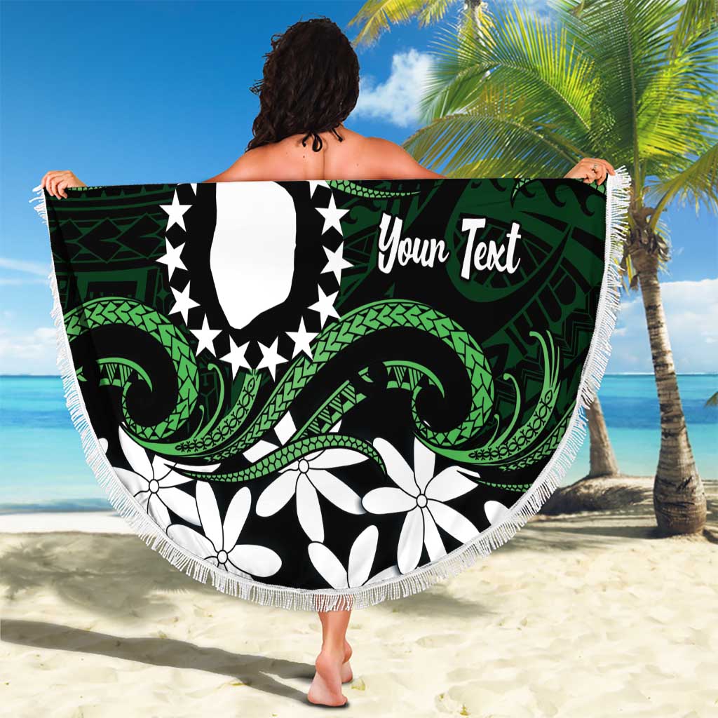 Personalised Cook Islands Mitiaro Beach Blanket Tiare Maori Polynesian Waves Tattoo