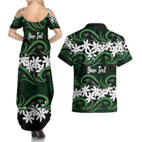 Personalised Cook Islands Mitiaro Couples Matching Summer Maxi Dress and Hawaiian Shirt Tiare Maori Polynesian Waves Tattoo