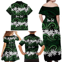 Personalised Cook Islands Mitiaro Family Matching Off Shoulder Maxi Dress and Hawaiian Shirt Tiare Maori Polynesian Waves Tattoo LT14 - Polynesian Pride
