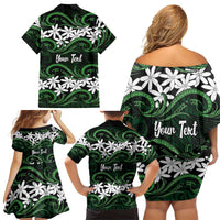 Personalised Cook Islands Mitiaro Family Matching Off Shoulder Short Dress and Hawaiian Shirt Tiare Maori Polynesian Waves Tattoo LT14 - Polynesian Pride