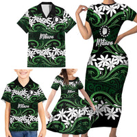 Personalised Cook Islands Mitiaro Family Matching Short Sleeve Bodycon Dress and Hawaiian Shirt Tiare Maori Polynesian Waves Tattoo LT14 - Polynesian Pride