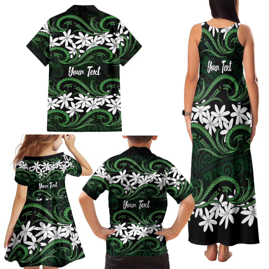 Personalised Cook Islands Mitiaro Family Matching Tank Maxi Dress and Hawaiian Shirt Tiare Maori Polynesian Waves Tattoo LT14 - Polynesian Pride