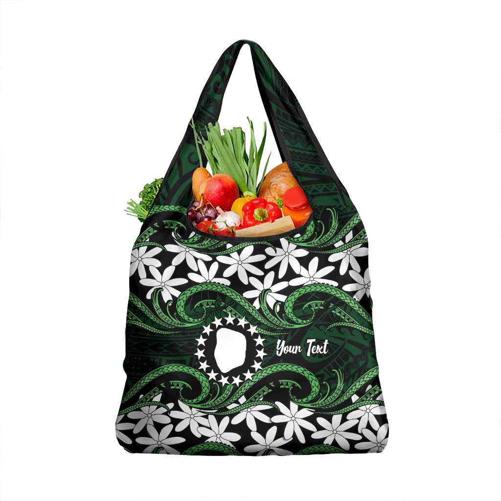 Personalised Cook Islands Mitiaro Grocery Bag Tiare Maori Polynesian Waves Tattoo