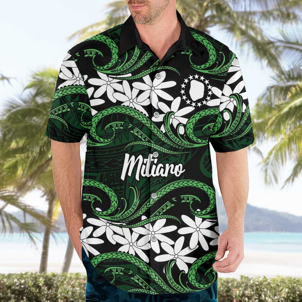 Personalised Cook Islands Mitiaro Hawaiian Shirt Tiare Maori Polynesian Waves Tattoo