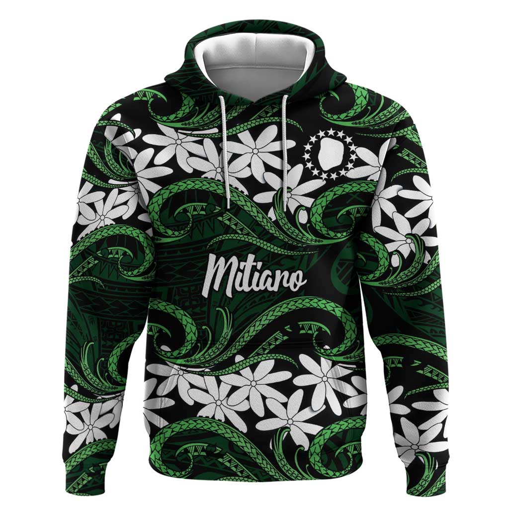 Personalised Cook Islands Mitiaro Hoodie Tiare Maori Polynesian Waves Tattoo