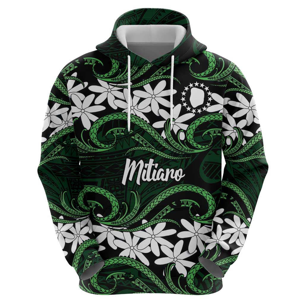 Personalised Cook Islands Mitiaro Hoodie Tiare Maori Polynesian Waves Tattoo