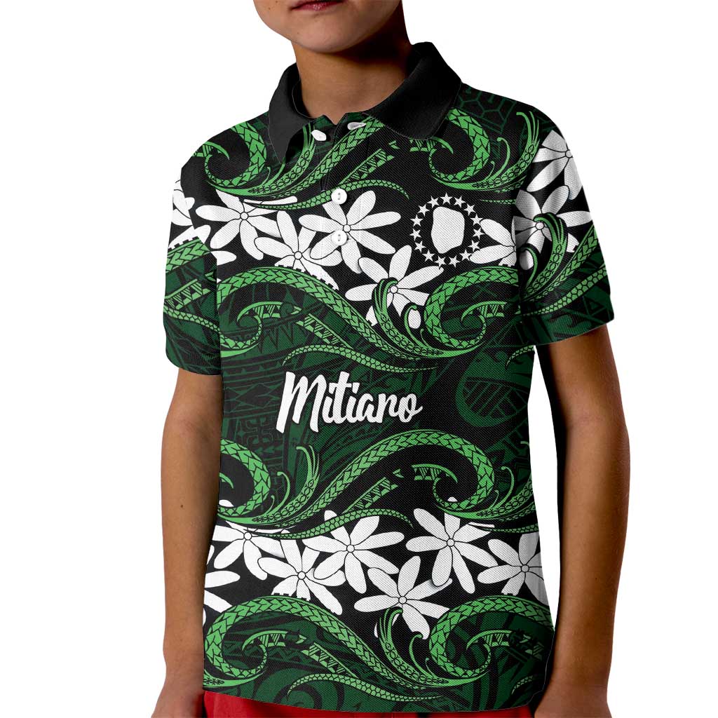 Personalised Cook Islands Mitiaro Kid Polo Shirt Tiare Maori Polynesian Waves Tattoo