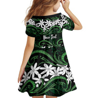 Personalised Cook Islands Mitiaro Kid Short Sleeve Dress Tiare Maori Polynesian Waves Tattoo