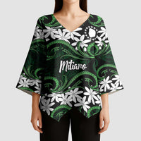 Personalised Cook Islands Mitiaro Kimono Sleeve Blouse Tiare Maori Polynesian Waves Tattoo