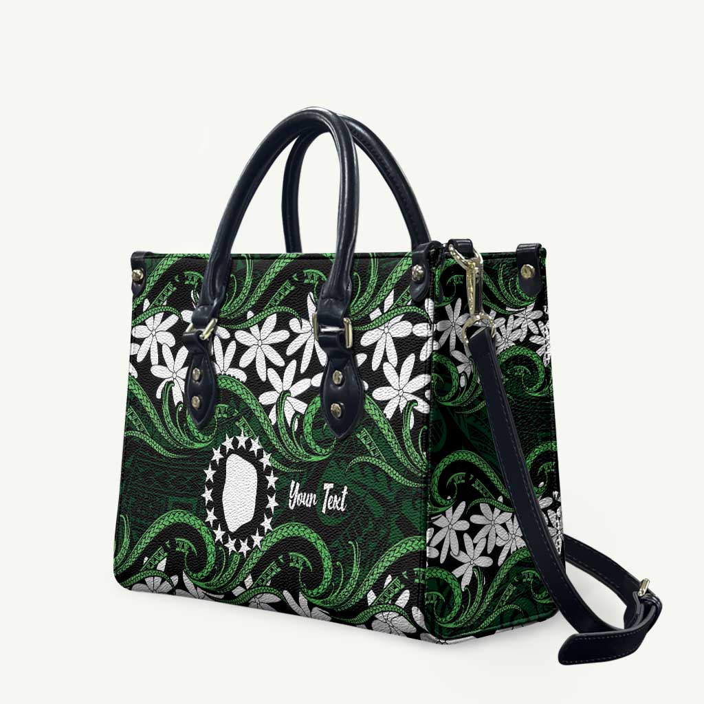 Personalised Cook Islands Mitiaro Leather Bag Tiare Maori Polynesian Waves Tattoo