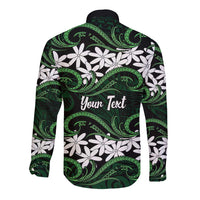 Personalised Cook Islands Mitiaro Long Sleeve Button Shirt Tiare Maori Polynesian Waves Tattoo