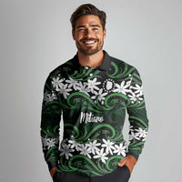 Personalised Cook Islands Mitiaro Long Sleeve Polo Shirt Tiare Maori Polynesian Waves Tattoo