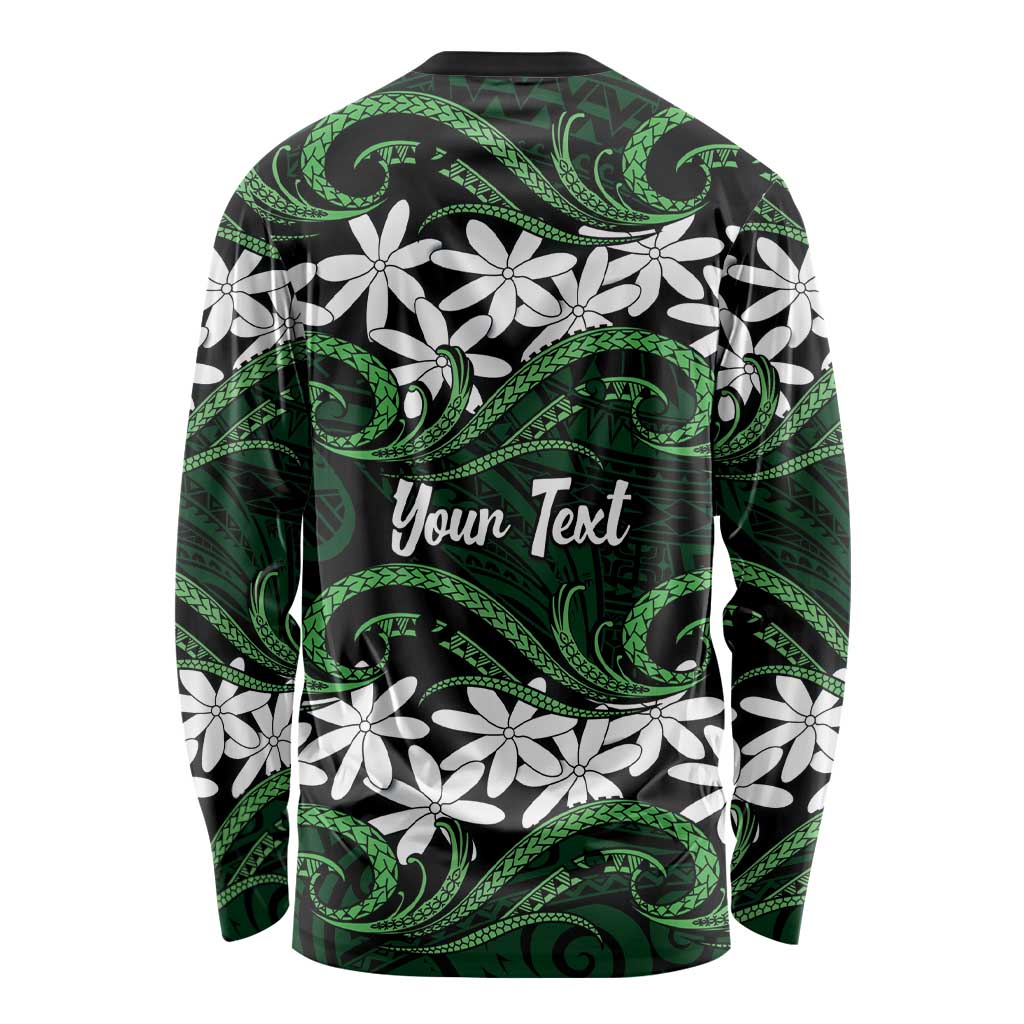 Personalised Cook Islands Mitiaro Long Sleeve Shirt Tiare Maori Polynesian Waves Tattoo