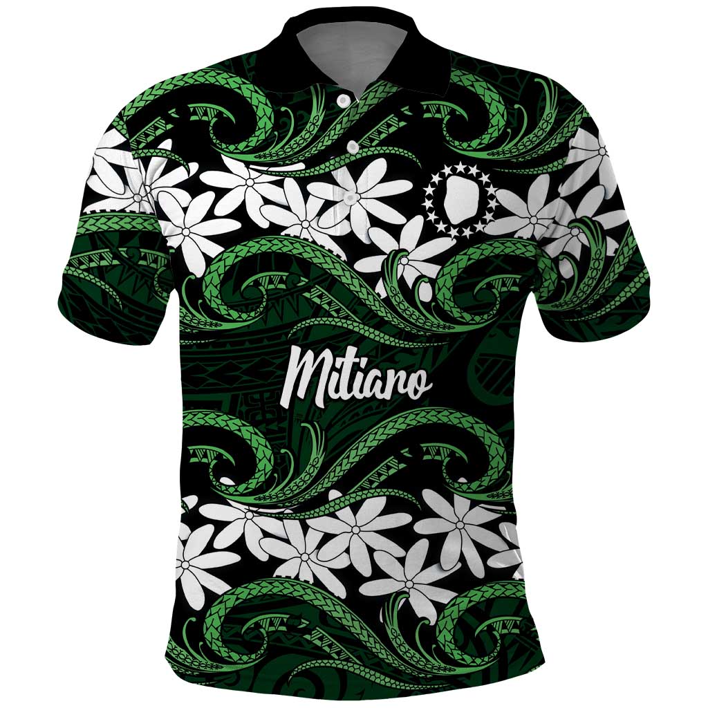 Personalised Cook Islands Mitiaro Polo Shirt Tiare Maori Polynesian Waves Tattoo