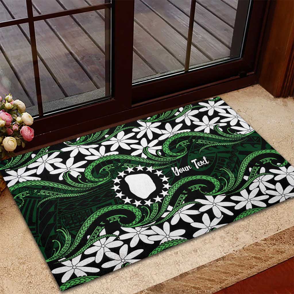 Personalised Cook Islands Mitiaro Rubber Doormat Tiare Maori Polynesian Waves Tattoo