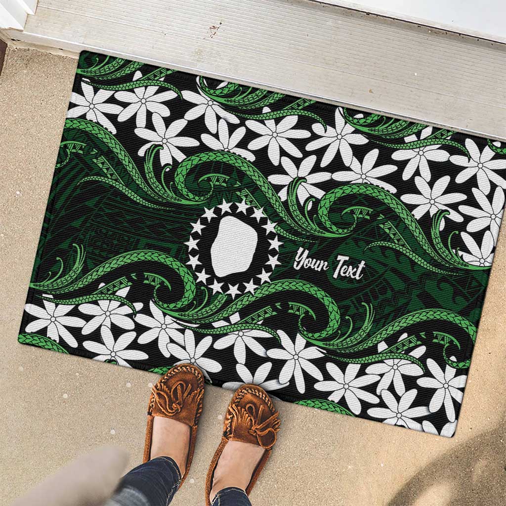 Personalised Cook Islands Mitiaro Rubber Doormat Tiare Maori Polynesian Waves Tattoo