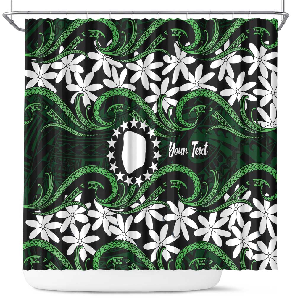 Personalised Cook Islands Mitiaro Shower Curtain Tiare Maori Polynesian Waves Tattoo