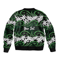 Personalised Cook Islands Mitiaro Sleeve Zip Bomber Jacket Tiare Maori Polynesian Waves Tattoo