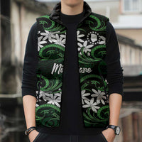 Personalised Cook Islands Mitiaro Sleeveless Puffer Jacket Tiare Maori Polynesian Waves Tattoo
