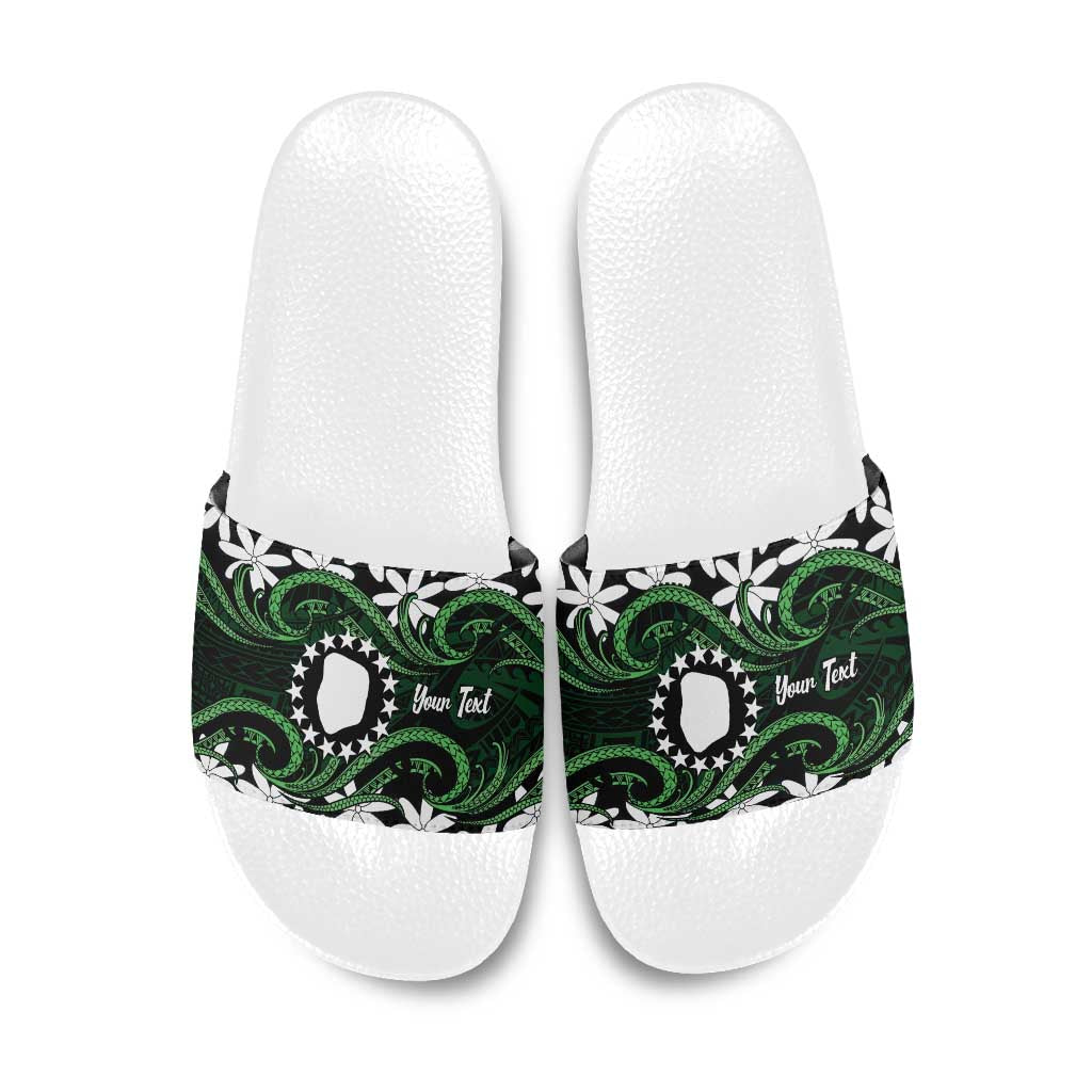 Personalised Cook Islands Mitiaro Slide Sandals Tiare Maori Polynesian Waves Tattoo