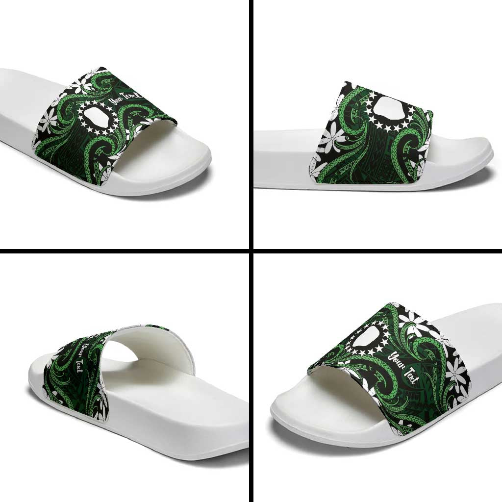 Personalised Cook Islands Mitiaro Slide Sandals Tiare Maori Polynesian Waves Tattoo