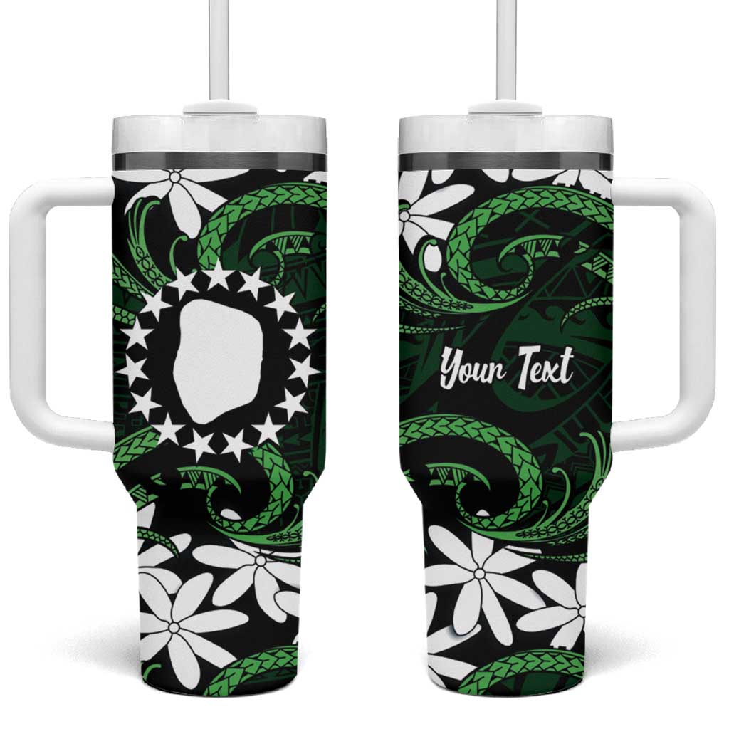 Personalised Cook Islands Mitiaro Tumbler With Handle Tiare Maori Polynesian Waves Tattoo