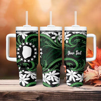 Personalised Cook Islands Mitiaro Tumbler With Handle Tiare Maori Polynesian Waves Tattoo