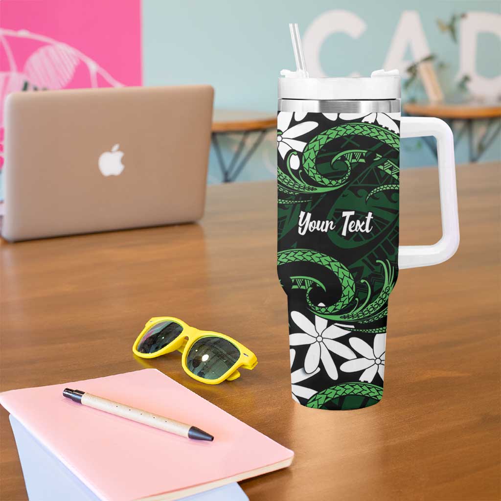 Personalised Cook Islands Mitiaro Tumbler With Handle Tiare Maori Polynesian Waves Tattoo