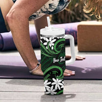 Personalised Cook Islands Mitiaro Tumbler With Handle Tiare Maori Polynesian Waves Tattoo