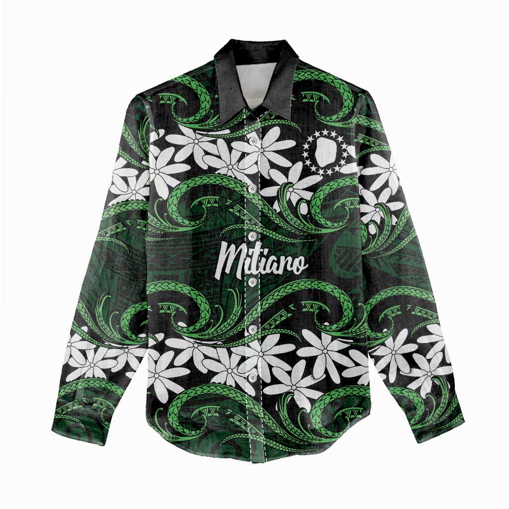 Personalised Cook Islands Mitiaro Women Casual Shirt Tiare Maori Polynesian Waves Tattoo