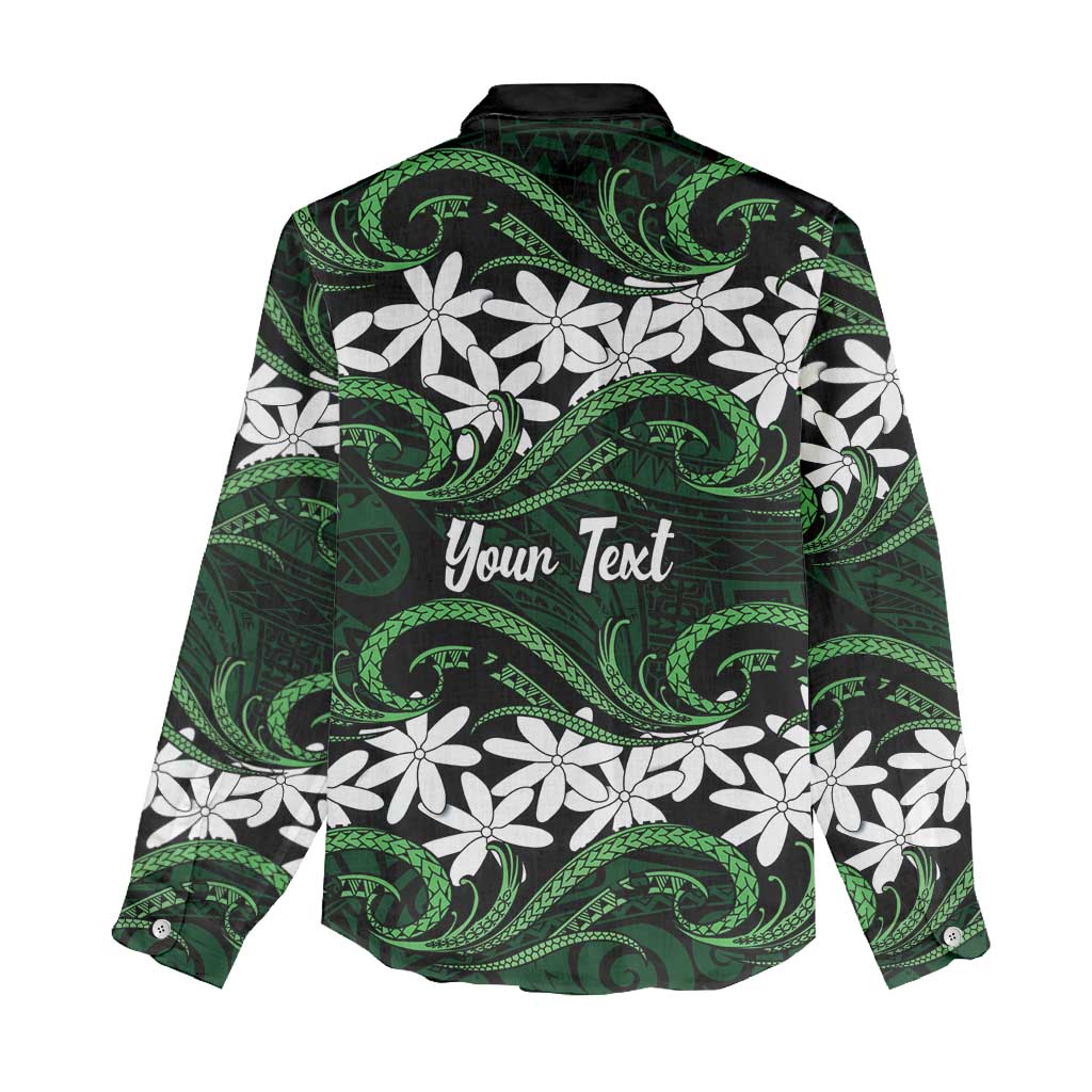 Personalised Cook Islands Mitiaro Women Casual Shirt Tiare Maori Polynesian Waves Tattoo