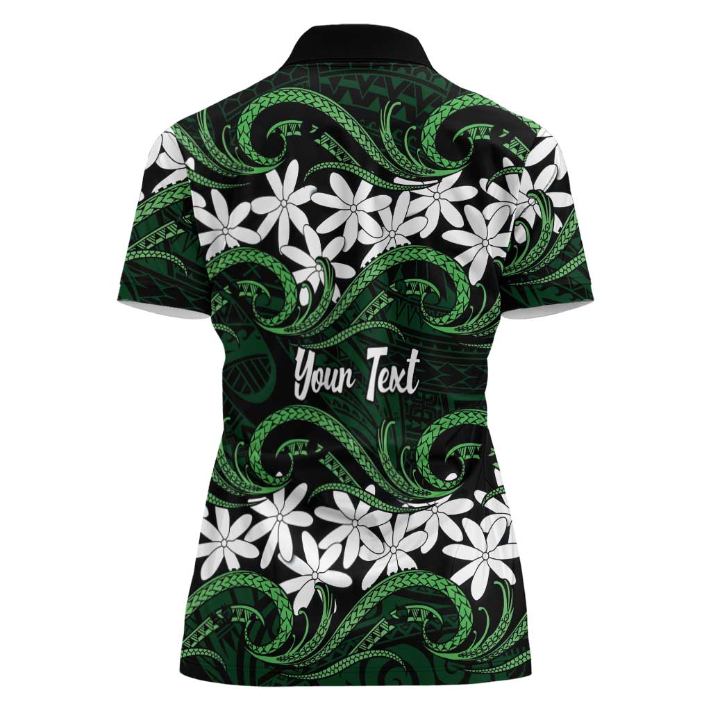 Personalised Cook Islands Mitiaro Women Polo Shirt Tiare Maori Polynesian Waves Tattoo