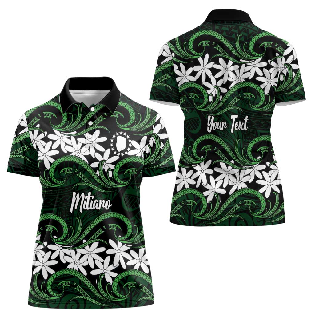 Personalised Cook Islands Mitiaro Women Polo Shirt Tiare Maori Polynesian Waves Tattoo