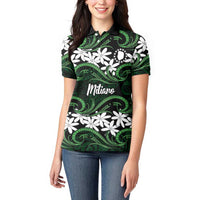 Personalised Cook Islands Mitiaro Women Polo Shirt Tiare Maori Polynesian Waves Tattoo